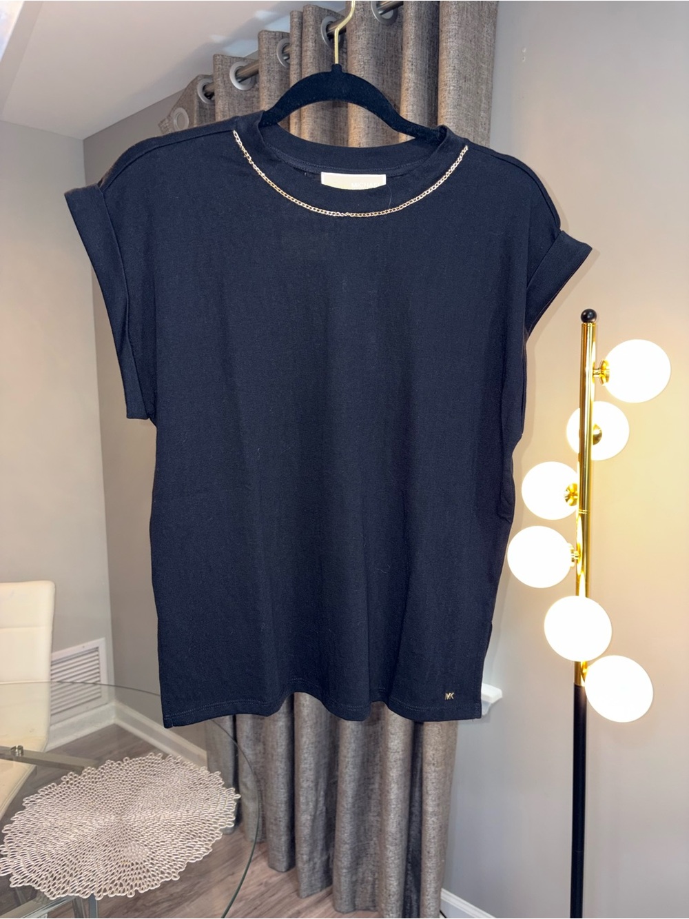 Michael Kors Black Short-Sleeve Crewneck Tee with Chain Detail